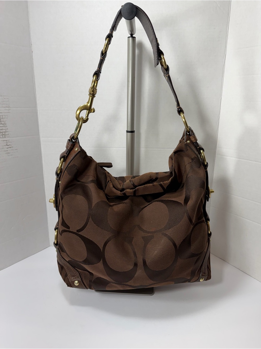 Coach Brown Carly Signature Shoulder Hobo Bag Y2K